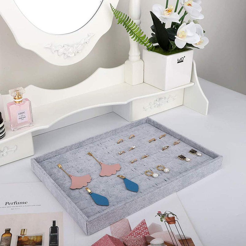 Pimuza Grey Velvet Stackable 100 Slot Ring Inserts Jewelry Tray Showcase Display Organizer Holder Storage Box Case Pad Stackers for Valet Closet, Decorate Vanity Table, Cabinet, College Dorm Drawer - Image 4